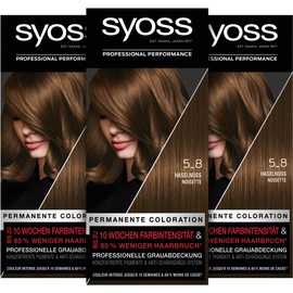 Syoss Color Coloration Hair Dye, 5_8 Hazelnut Level 3 (3x 115 ml), Permanent Colouration for up to 10 Weeks of Colour Intensity and 70% Less Hair Breakage*