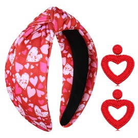 YAHPERN Women's Valentine's Day Headband, Colorful Cotton Hairband with Conversation Heart Printed XOXO Love, Top Knot Headband, Festive Red Pink, Hair Accessories, Outfit Gifts, 3 in a Pack