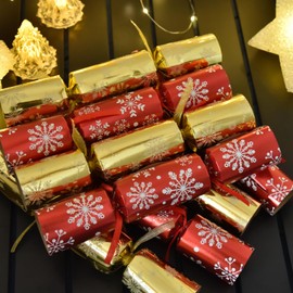 Wogueish Pack of 8 Christmas No-snap Party Table Favors, Golden Red Christmas Themed Holiday Supplies with Party Hat, Small Gift Inside for Children Adults Christmas Gift