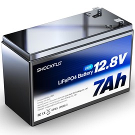 ShockFlo 12v 7Ah Lithium LiFePO4 Deep Cycle Battery, 4000+ Cycles Lithium Iron Phosphate Rechargeable Battery for Solar, Marine, Home Energy Storage, Off-Grid Applications and More, Built-in 7A BMS