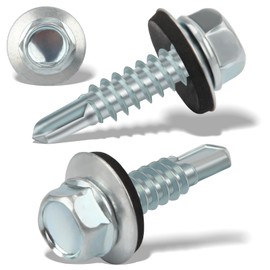 Pack of 100 Trapezoidal Sheet Metal Screws Self-Tapping Screws 4.8 x 19 mm Hexagonal Plumber Screws with Sealing Washer Galvanised Tapping Screws Drilling Screws Metal Roofing Screws (Silver)