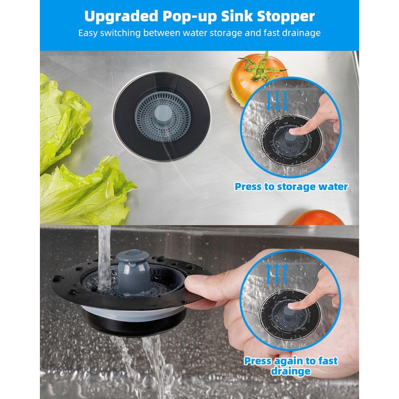 Hibbent Upgraded 3 in 1 Kitchen Sink Drain Strainer and