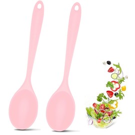 2 Pcs Silicone Nonstick Mixing Spoon, Silicone Spoons for Cooking Heat Resistant, Cooking Utensil for Kitchen Cooking Baking Stirring Serving (Pink)