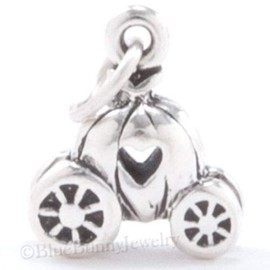 Charm - Sterling Silver - Jewelry - Pendant - Cinderella's Carriage Pumpkin w Heart