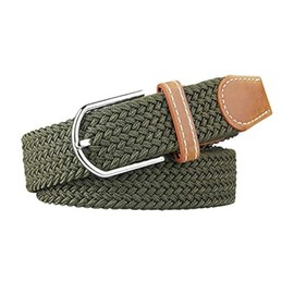 electromax Men Belts, Elastic Braided Stretch Belt with Covered Leather Buckle, for Men's Jeans, Trouser Belts (Green, S/M)