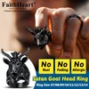 FaithHeart Men's Ring, Stainless Steel Baphomet Goat Head Ring, Punk