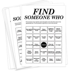 Find Someone Who Bingo Cards, 25 Unique Randomized 5x7 Sheets, Get to Know You Bingo Game for Adults, Ice Breaker Office Party Games, Team Building Games for Work, High Replay Value - B004