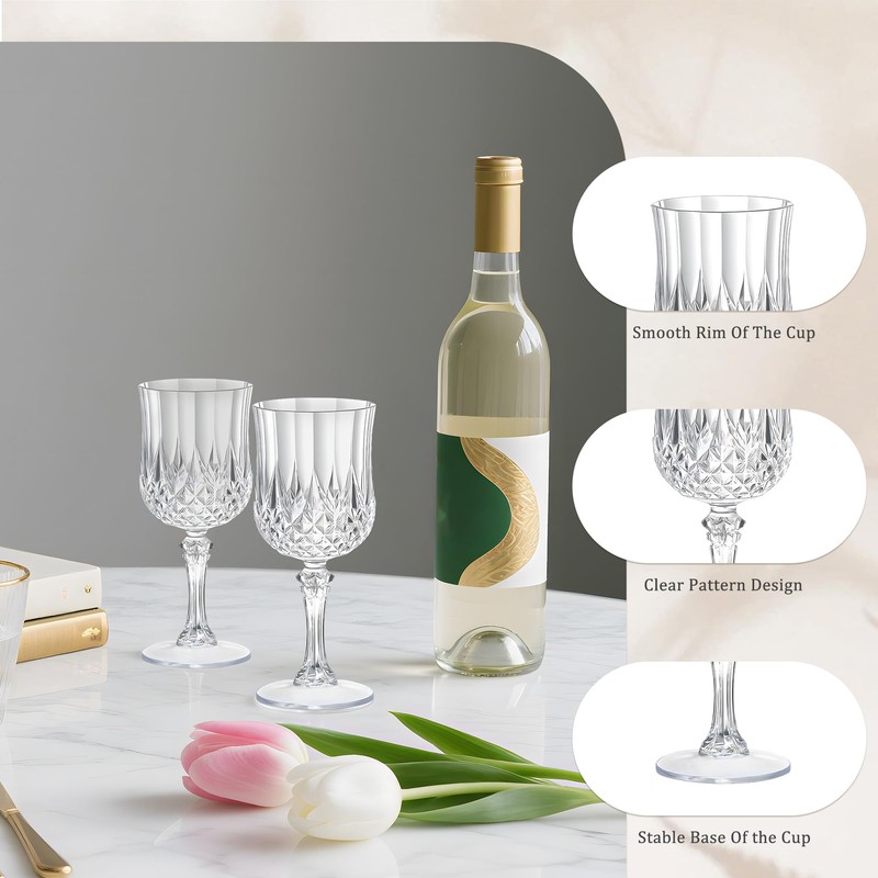 HTTBEIZI 24PCS 7OZ Transparent Wine Plastic Glasses, Drinking Champagne Glasses