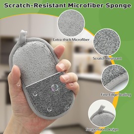 Votoko Pack of 12 Washing Up Sponge, Washable Large Cleaning Sponge, 15 x 8 x 2 cm, Double-Sided Scratch-Resistant Kitchen Sponge, Sustainable Microfibre Scourer for Household Cleaning, Kitchen, Sink