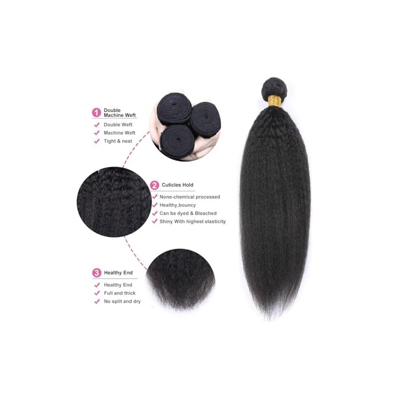 Paquetes De Cabello 12A Yaki Cabello Humano Recto Rizado 3