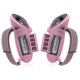 AMBISON Upgraded Controller Grips Cover for Meta Quest 3S/3 Accessories,with Adjustable Nylon Active Knuckle Straps&Battery Opening Protector,Anti Throw Relax Hands Enhance Holding (Pink)