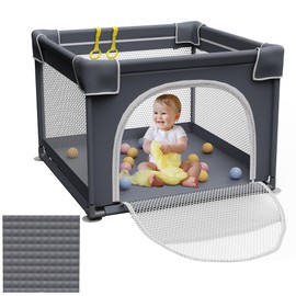 Grobeybees Small Baby Playpen with Mat, 36"x36" Play Pen, Playpen for Babies and Toddlers, Baby Playard, Indoor & Outdoor Play Pen, Sturdy Safety Play Yard with Soft Breathable Mesh (Grey)