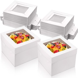 SATINIOR 38 Pcs 10 x 10 x 8 Inch Tall Cake Boxes for Tier Cakes White Baking Boxes with Window Clear Lid Disposable Containers Pie Bakery container for Party Wedding Birthday Transport