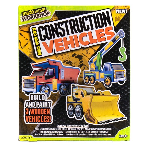 Made By Me Build Your Own Construction Vehicles by Horizon Group USA, Build & Customize 3 Wooden Vehicles