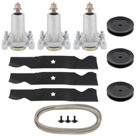 SCITOO Deck Rebuild Kit, 54 Lawn Mower Deck Parts Rebuild Kit Compatible with Husqvarna LGT2654 LGTH2454 YTH24V54, 1 Belt 3 Mower Blades 3 Pulleys 3 Spindle Assembly