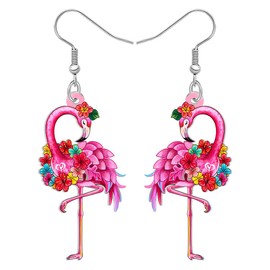 BAMAY Acrylic Cute Flamingo Earrings Dangle Tropical Animal Charms Pink Jewelry Flamingos Gifts for Women Wife Mom (Red)