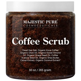 Majestic Pure Arabica Coffee Scrub - All Natural Body Scrub for Skin Care, Stretch Marks, Acne  Cellulite, Eczema, Age Spots  Varicose Veins - 10 Oz, 