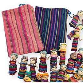 Set of 13 Guatemalan Handmade Worry Dolls with 2 Colourful Crafted Storage Bags | Worry Dolls for Girls | Worry Dolls for Boys | Anxiety Dolls | Worry Doll | Guatamalan Doll