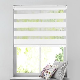 ARLO BLINDS Zebra Roller Shade, Light Filtering, Cordless, 30.5" W x 60" H, Simply White, Shade for Home, Blinds for Inteior Window