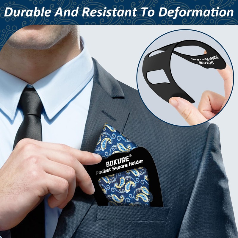 BOKUGE Pocket Square Holder,Keeps Pocket Squares for Men in Place，Fashionable