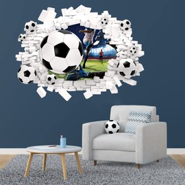 HPUINB Large 3D Football Wall Sticker,Football Wall Sticker for Bedroom for boys,Football Player Wall Decal for Nursery,Sport Soccer Wall Art for Kids Room Playroom Decor Teenagers Bedroom Accessories