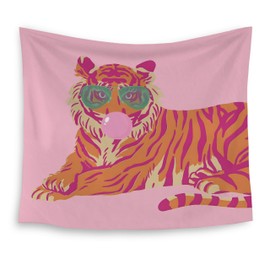 HUGANE Trendy Preppy Orange Tiger Tapestry, Coquette Pink Tapestry Wall Hanging, Cute Girly Aesthetic Tiger Wall Blanket Backdrop Decor for Girls Room College Dorm, 50x60 Inch