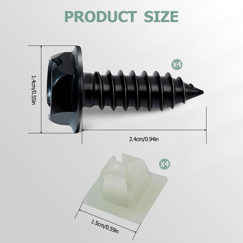 License Plate Screw Kit, Stainless License Plate Screws, Self Tapping