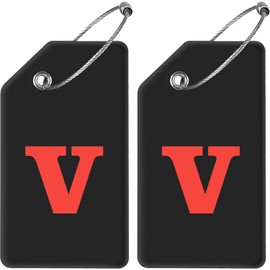 Gostwo - Paquete de 2 etiquetas de equipaje de silicona con letra inicial, bolso escolar, veliz de instrumento, color naranja (V, negro)