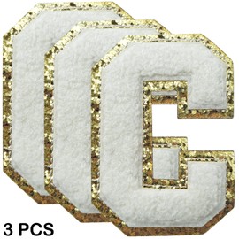3Pcs Letter Patches Varsity Glitters Chenille,SPRT Iron on White Letter Patch,Alphabet Cloth Patch for Team Costume Decoration 3.1in Height C(3 Pieces)