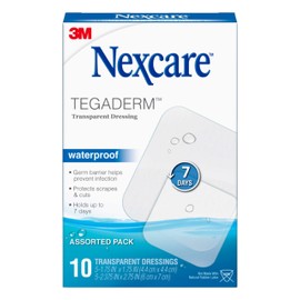 Nexcare Tegaderm Transparent Dressing, Clear Film Lets You See Wounds Heal, Waterproof Dressing Holds Fast for 7 Days - 10 Dressings