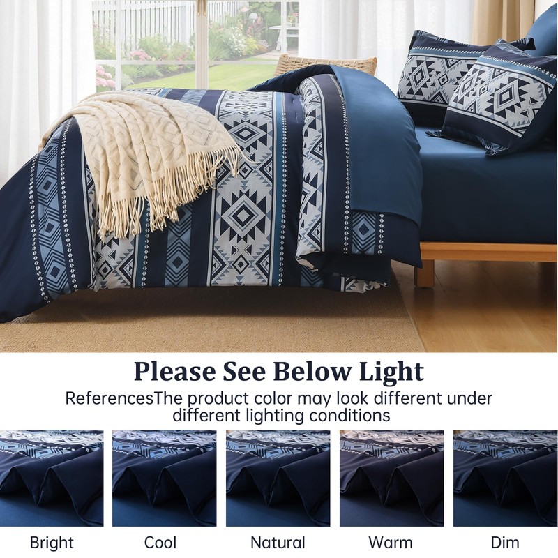 Anibedding Navy Blue Comforter Set Queen Size,7 Pieces Boho Bed