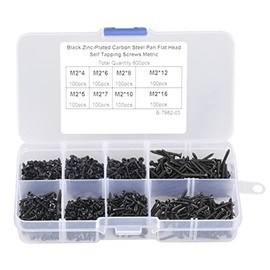 800 Uds M2 Negro Acero Al Carbono M2 Tornillo Negro Tornillos de Madera Avellanados Cabeza Cruzada Plana Tornillos Autorroscantes Conjunto con Caja