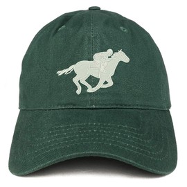 Trendy Apparel Shop Horse and Jockey Embroidered Unstructured Cotton Dad Hat - Hunter