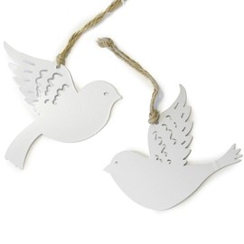vonHermine Decorative Hanging Bird Flower Hanger Set of 2 Metal 10 cm Spring White