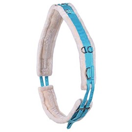 QHP Ontario Lunging Belt Adjustable on Both Sides with Multiple Rings and Soft Faux Fur (Shetty, Sky)
