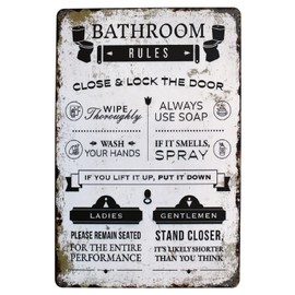 Bathroom Rules Close Lock The Door Metal Tin Sign Wall Home Decor Art Plaque Retro Vintage (Close)