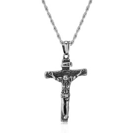 Estendly Mens Cross Necklace, Silver Gold Stainless Steel Cross Chain for Men, Cubic Zirconia Cross Pendant Necklaces Crucifix Jesus Jewelry Gift Rope Chain 22 Inch