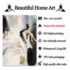 Black Gold White Pictures Wall Art Black Gold Canvas Art Gold Black Grey Wall Decor Black and Gold Modern Pictures Black and Gold Abstract Paintings Black White Gold Abstract Wall Art 16x24in No Frame