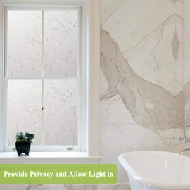 Mikomer Privacy Window Film Etched Flowers Static Cling Glass Door Film, Non Adhesive Heat Control Anti UV Window Cling for Office and Home Decoration,35 inches by 157 inches