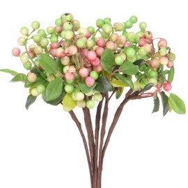 M METERXITY 6-Pack Artificial Berry, 9.8 Inch Faux Holly Berry Foam Faux Frosted Berries with Stems for Home/Wedding/Christmas/DIY/Party/Garden/Office [White Pink]