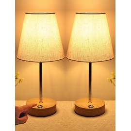 Cordless LampsSet of 2, 12 Inch Rechargeable Table Lamps Touch Control 3000mAh Brightness Stepless Dimmable Battery Operated Mini Fabric Shade Lamps for Living Room Dining Kitchen Counter Bedside Bar