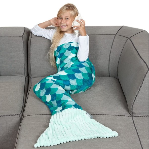 The Soft Mermaid Blanket, Microfibre Plaid for Children, Plaid for Sofa, Mermaid or Mermaid Blanket, Blanket Bag, Sleeping Bag, Travel Blanket, 135 cm Long, with Fin, Turquoise