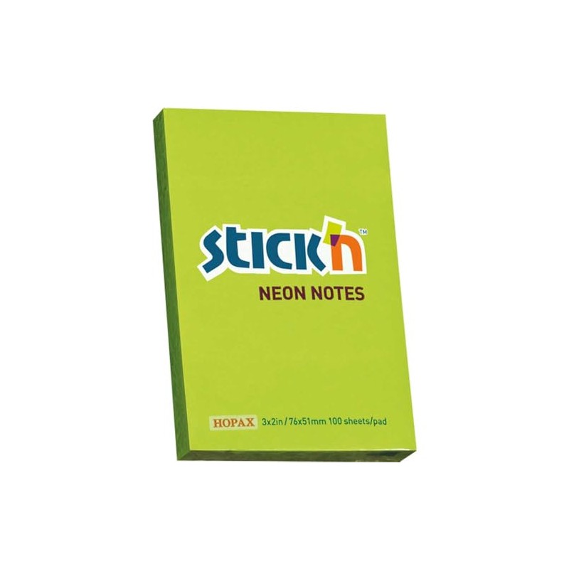 NOTES CUBE PAD STICKN 76X51MM NEON GREEN