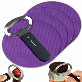 Jar Opener Bundle - Magnetic 2 IN 1 Jar Opener (1PC), For Bottle and Vacuum Sealed Jar + Non-Slip Rubber Grip Pad (4PCs) for Jars, Bottles, Lids and Caps – Great for Kids, Seniors and Arthritis