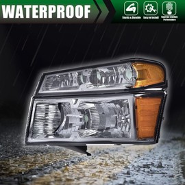 G-PLUS Headlights Assembly,Compatible with Chevy Colorado/GMC Canyon 2004-2012,Fit Isuzu i-280 i-350 2006,Fit Isuzu i-290 i-370 2007-2008 Bumper Headlamp, Smoky lens Chrome Housing Amber Reflector