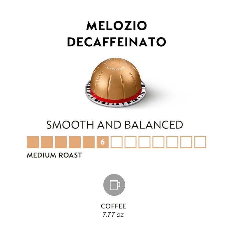 Nespresso Capsules Vertuo, Melozio Decaffeinato, Medium Roast Espresso, 30-Count Coffee