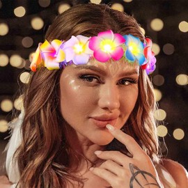 Zoestar Light Up Headband Hawaii Flower Headpiece Glowing Hair Band Party Costume Headwear Flower Foam Hair Accessory for Women (One Size, Colorful)
