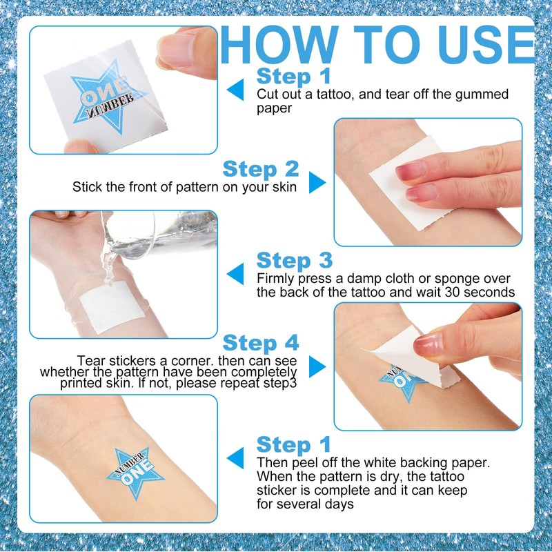 Landhoow 240 Pcs Light Blue Team Spirit Tattoos Temporary Glitter