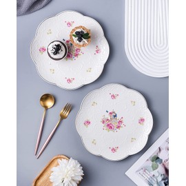 YBK Tech Bone China Dessert Plate Ceramic Plate for Breakfast Afternoon Tea- Pink Roses (6-inch)