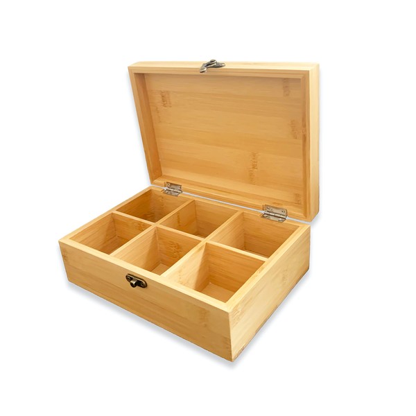 Wooden Storage Box with Lid - Wood Tea Box Organiser with Compartments - Kitchen Organiser Storage Box for Teabags Coffee Pods Spices and Seasonings - Display Box Craft Box & Small Wooden Case Crate